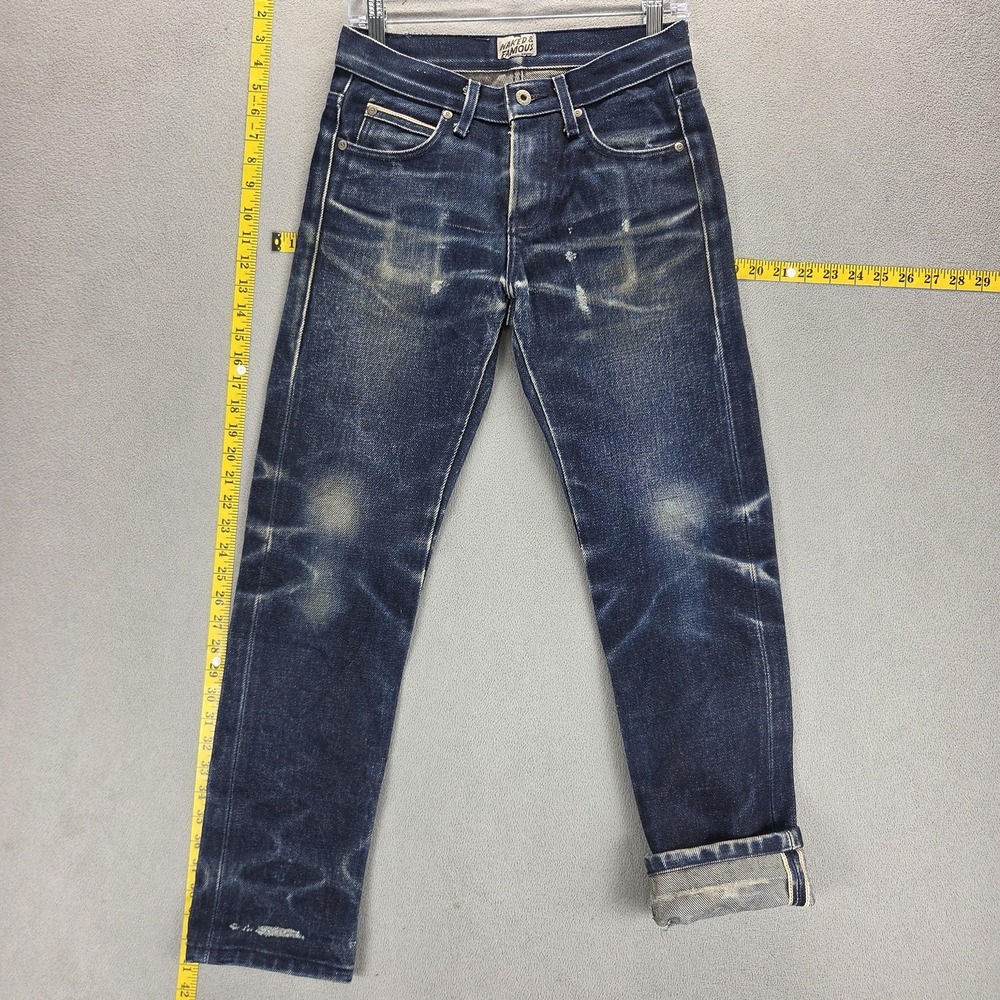 Naked & Famous Jeans Mens Blue Selvedge Skinny Guy Whiskers Honeycomb Fits 27x28